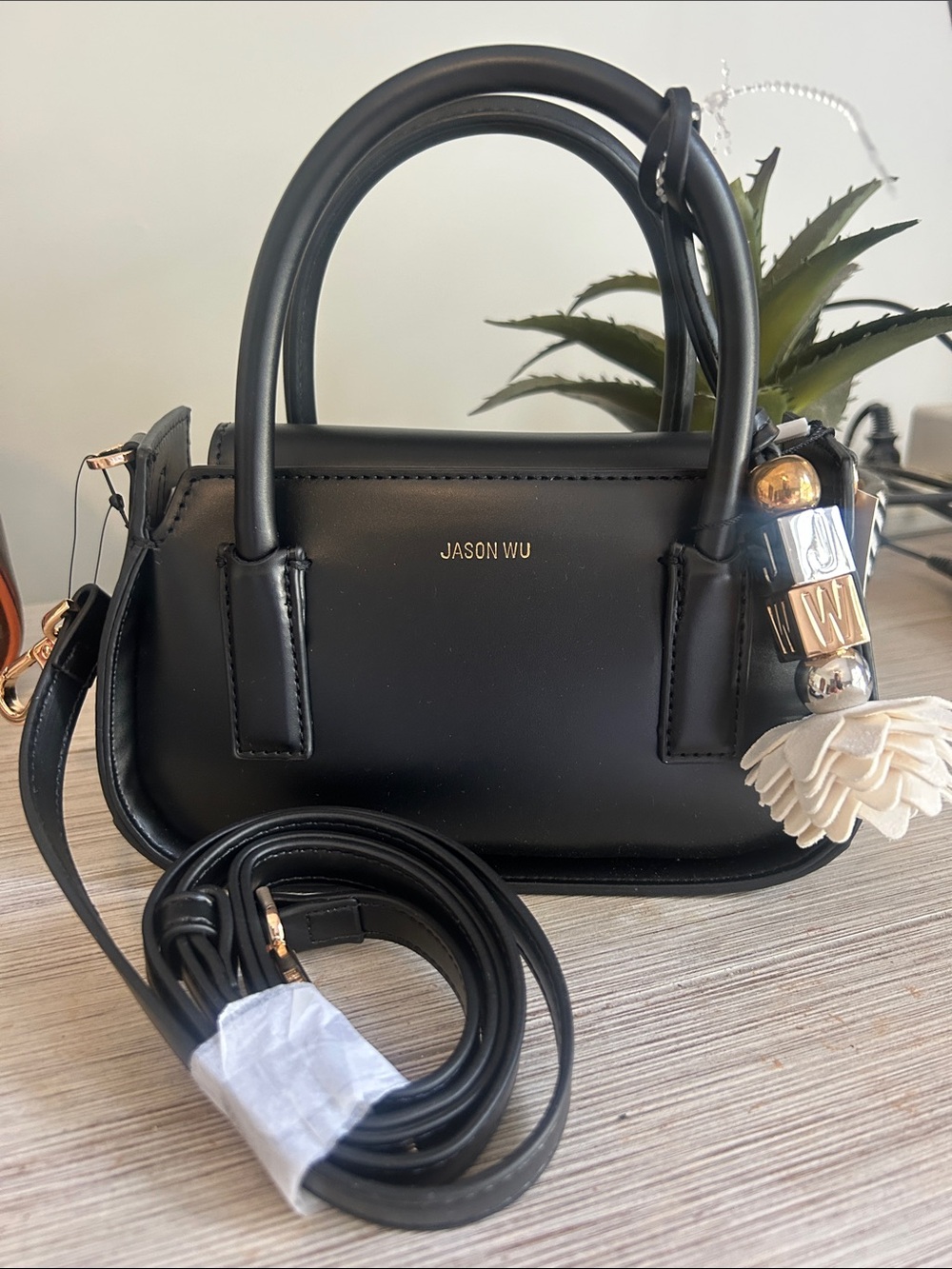 Jason Wu Black Leather Mini Satchel with Decorative Charm